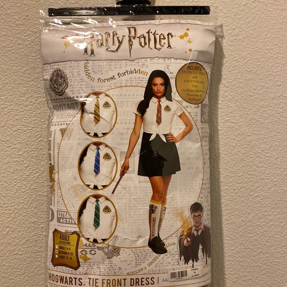 Harry potter, women’s tie front dress with interchangeable tie, size medium